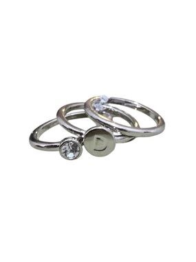 Bansri Silver Tone Stackable Rings Set Size 6 Initial D CZ Dainty Minimalist